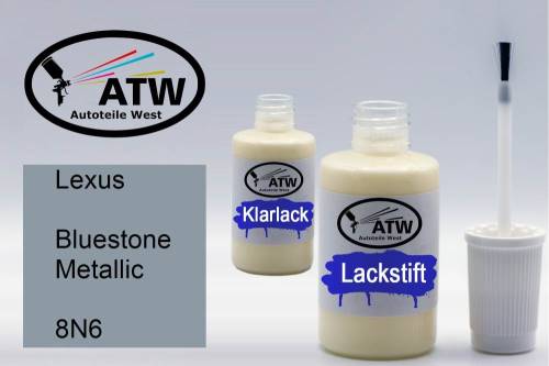 Lexus, Bluestone Metallic, 8N6: 20ml Lackstift + 20ml Klarlack - Set, von ATW Autoteile West.